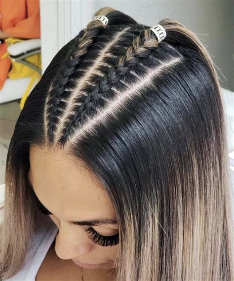 lado trenzas pegadas con cabello suelto|Trenzas pegadas cabello suelto